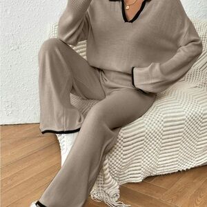 Women's Two-Piece Beige Sweater Set